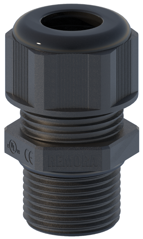 M40 IP68 Metric Nylon Long Thread Cable Gland + L/N Black Remora